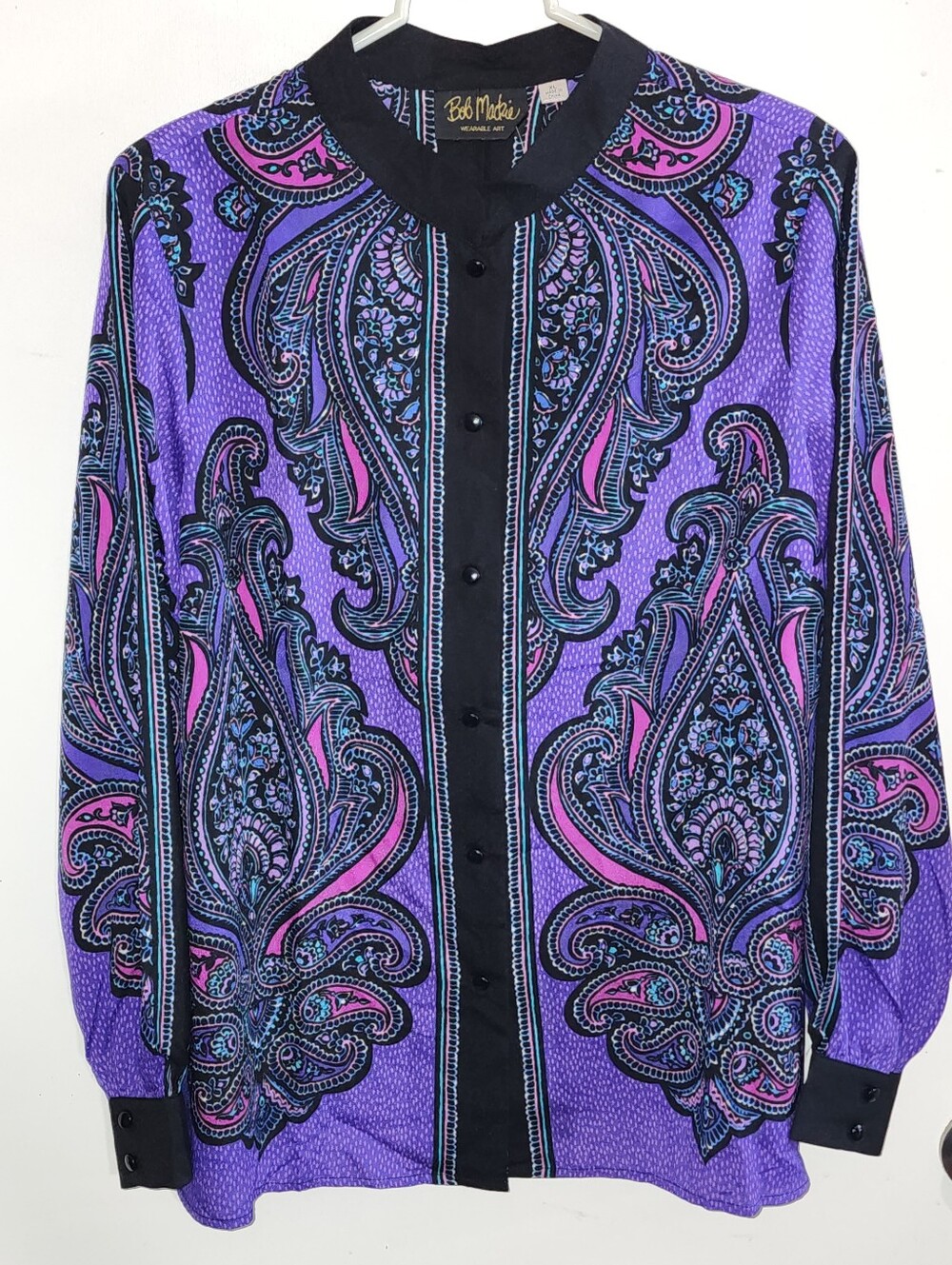Bob Mackie Vibrant Purple and Pink Paisley Button-Front Top NWT